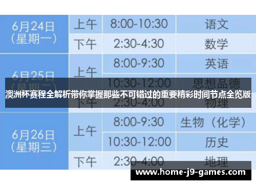 澳洲杯赛程全解析带你掌握那些不可错过的重要精彩时间节点全览版